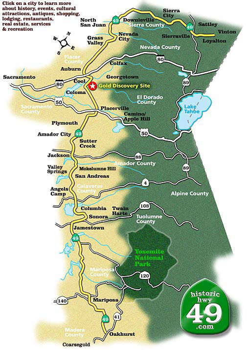 Map of Highway 49 Gold Country